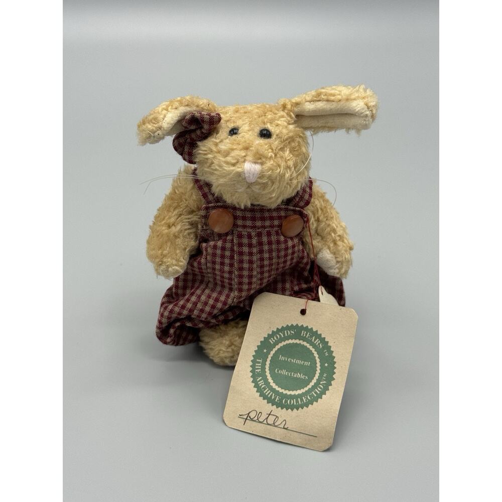 Boyds Bear Peter Small 5” Jointed Bunny Rabbit In Red Checkered Romper 1990’s